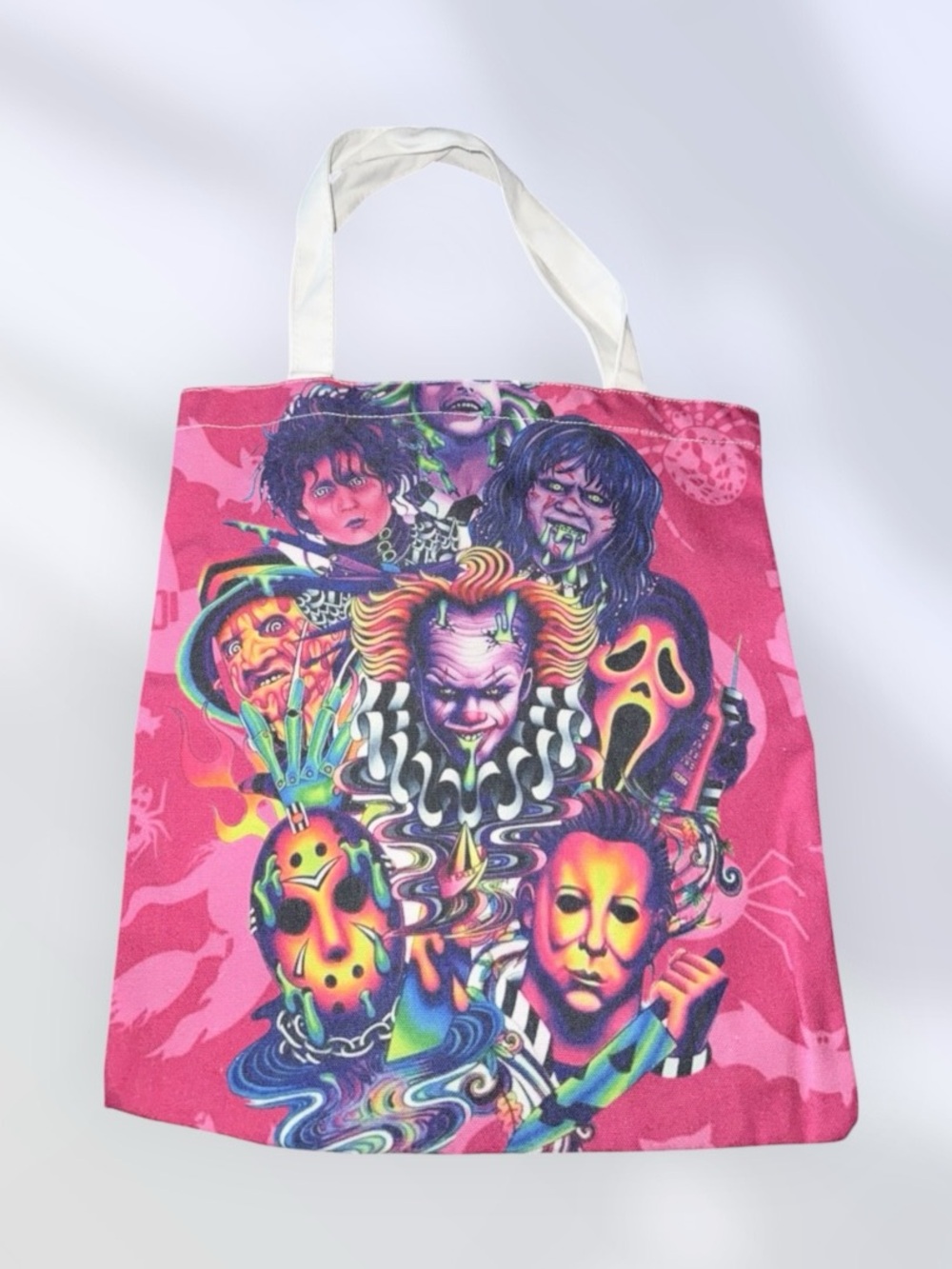 Pink Graphic Horror Character Canvas Tote Bag New Super Cool